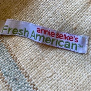 Annie Selke pillow cover 22” x 22”, tan and blue